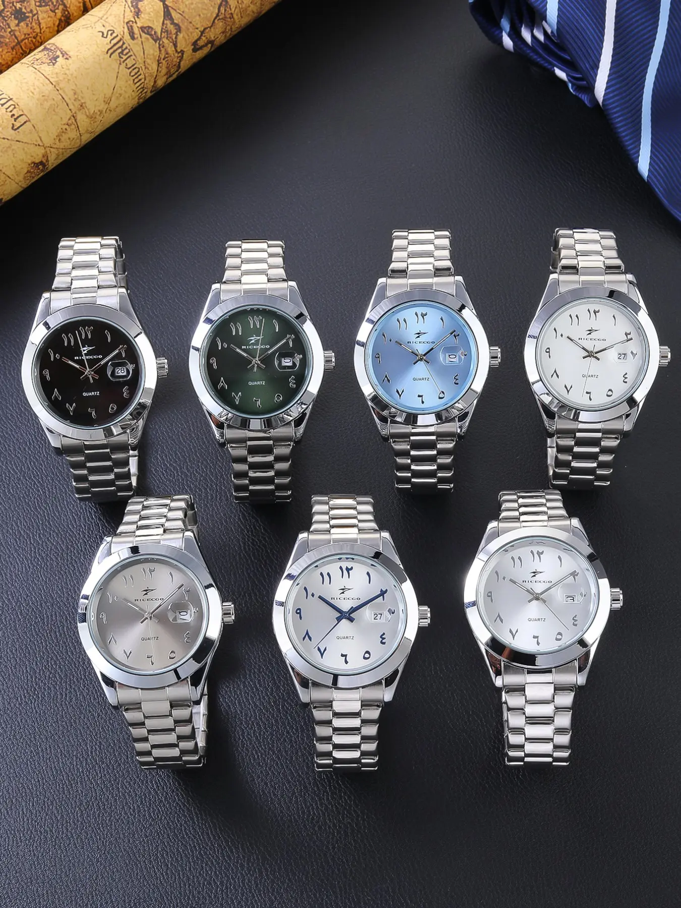 Men's Classic Arabic Number Round Dial Quartz Watch, Fashionable All-Season Accessory, Date Display, Men's Gift Watch, Analog Quartz Watches