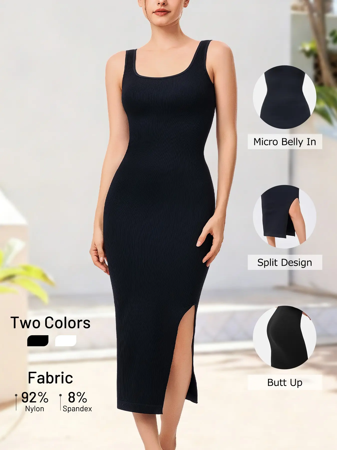 Seamless High-Waisted Shapewear Dress, Square Neck Split Design, Outerwear & Inner Layer, Two-In-One Skirt, Anti-Curling, Bodycon Fit