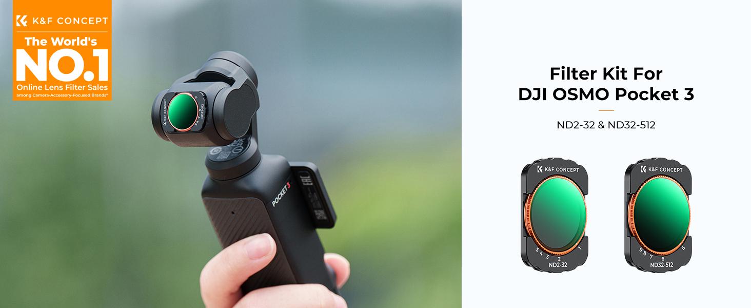 K&F Concept Effect Filters Compatible with DJI OSMO Pocket 3 External Expanded View Accessories Filters (ND2-32 + ND32-512)
