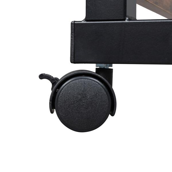 Space-Saving Rolling Side Table - Adjustable Height, 15MM Chipboard & Steel Frame, Retro Style for Living Room or Office