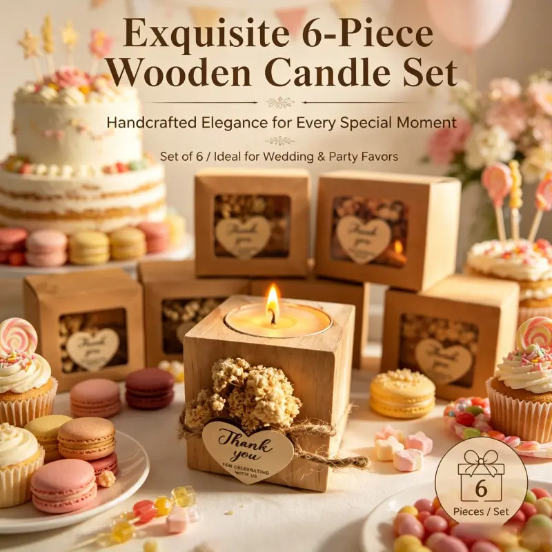 6 Pcs Elegant Wooden Scented Candle Favor Kit Dried Floral Embellishment Thank You Gift Box Mini Soy Candle For Bridal Shower Wedding Party Giveaways Wedding Favors Party Favor Packs