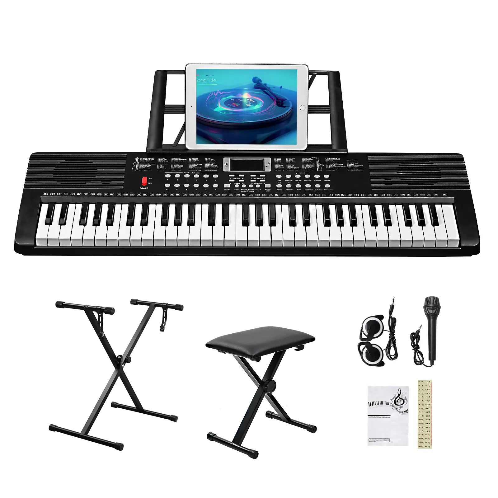 61 Key Beginner Piano Keyboard Set with Stand, Bench, Built-In Speakers, Headphone, Microphone - Electronic Digital Piano for Kids & Adults