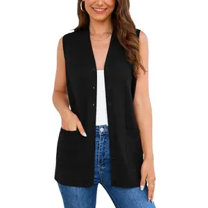 Women's 2026 Sleeveless Button Down Cardigan Sweaters Fashion Casual Soft Knit Office Duster Vests with Cozy PocketsGift.