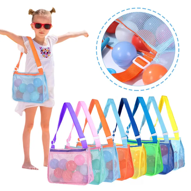 Set of 3 Kids Mesh Beach Bag Totes, Large Foldable Toy Storage for Shell Collecting, Easy to Clean Bags for Outdoor Fun, Companion, Oversized, Unisex, Adjustable, Tote Bags, Shoulder Strap