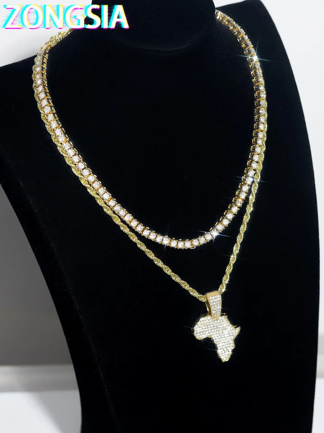 Rhinestone Decorated Africa Map Design Pendant Necklace, Costume Jewelry Necklace, Fashion Jewelry for Party, Daily Clothing Decor, Trendy All-match & Exquisite Jewelry for Birthday Gift