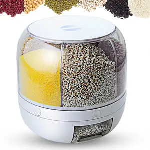 Household Rotating Dry Food Dispenser, Food-Grade Sealed Divided Rice Cereal Storage Holder, 3.5kg Capacity, Easy Access Design