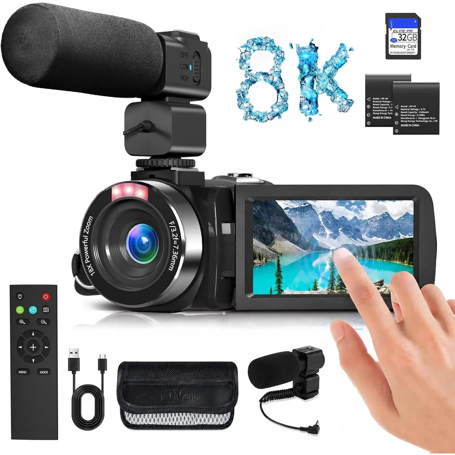 8K Video Camera 48MP UHD WiFi Vlogging Cameras for YouTube with 32GB Card