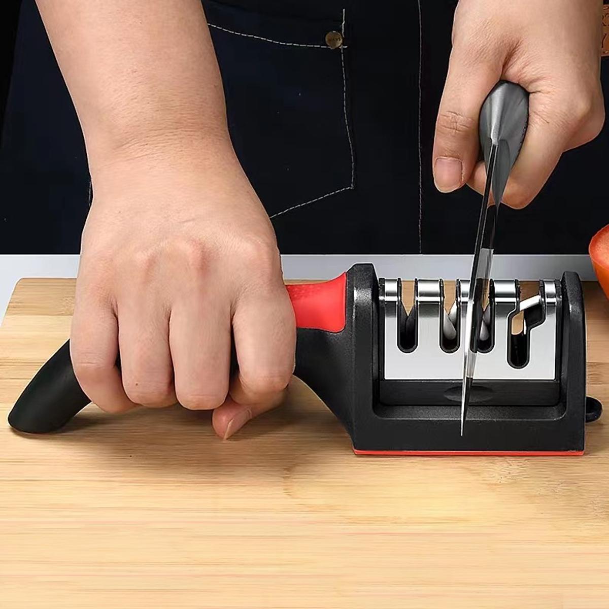 4 Stages Professional Knife Sharpener, Knife Sharpening Tool with Tungsten & Diamond & Ceramic Sharpening Rod, Knife Sharpening Tool for Kitchen & Outdoor Use