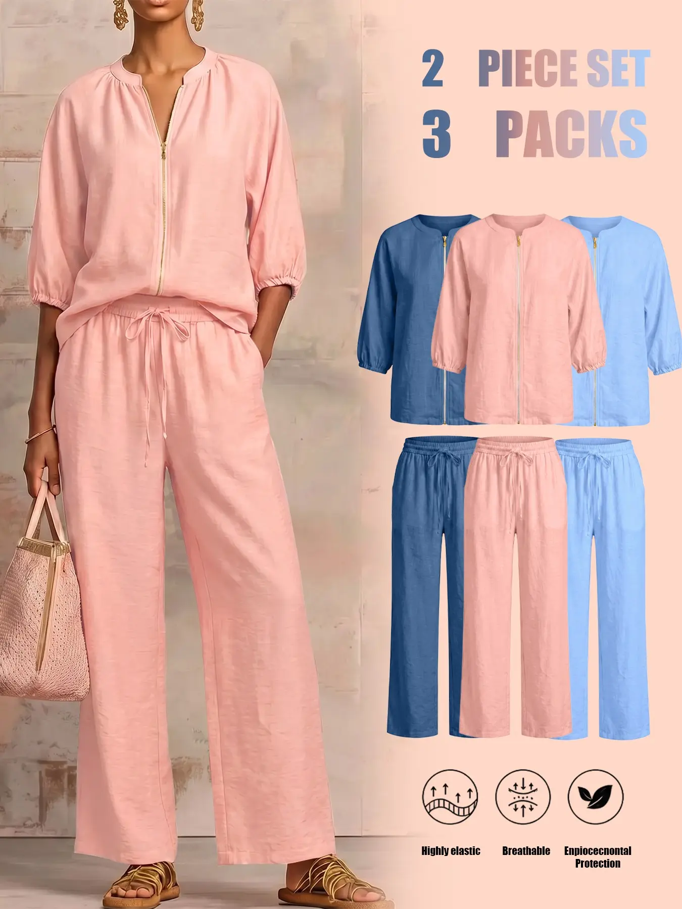 Women's Two Piece Knit Lounge Set Loungewear Quarter Zip Pullover Top and Wide Leg Pants Casual Matching Outfit Comfortable Sweatsuit,Suitable for Daily Home Wear and Fashionable for Outings