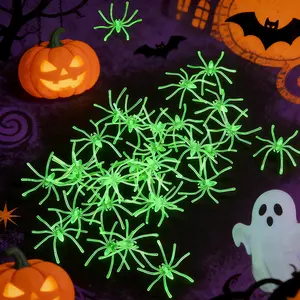 100 Pack Glowing Realistic Spiders Halloween Pumpkin Spider Web Decor Props Indoor Outdoor Prank Decorations