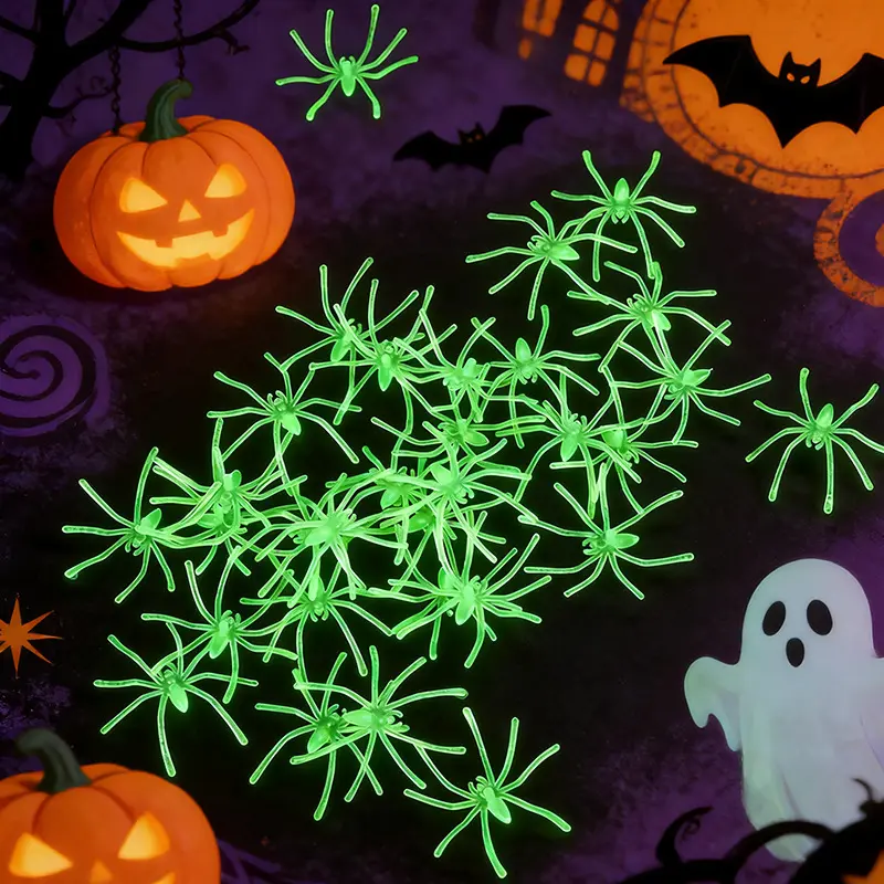100 Pack Glowing Realistic Spiders Halloween Pumpkin Spider Web Decor Props Indoor Outdoor Prank Decorations