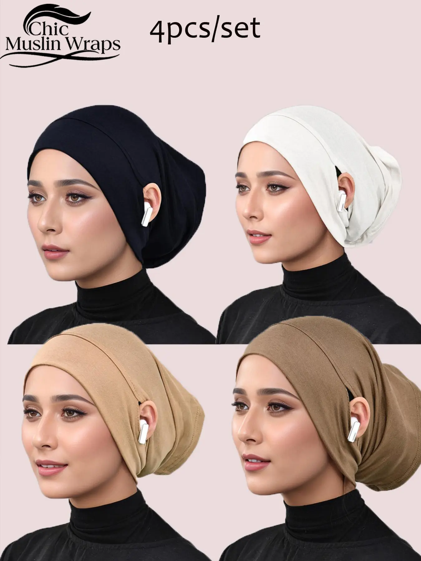 Women's Pure Color/pastel Stretch Hijab Caps, Ear-Exposed Tube Hats, Soft Breathable Inner Cap, Daily Wear Accessories, Hijab Turban Modesty Muslims, Hijab Undercap