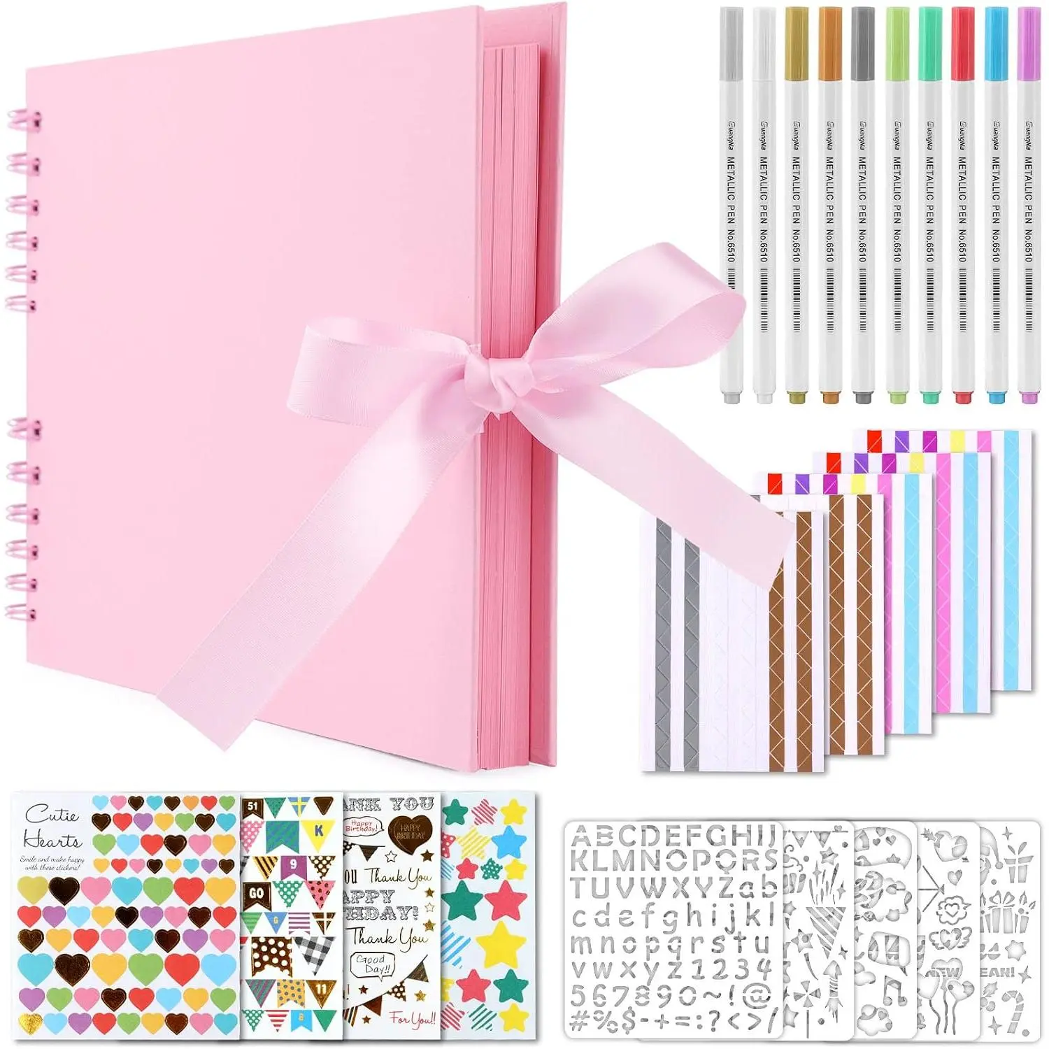 80 Pages Scrapbook Album with 10 Metallic Markers, Craft Paper Photo Album for Wedding and Anniversary, Family DIY Scrapbook Accessories with Scrapbooking Stickers Corners()