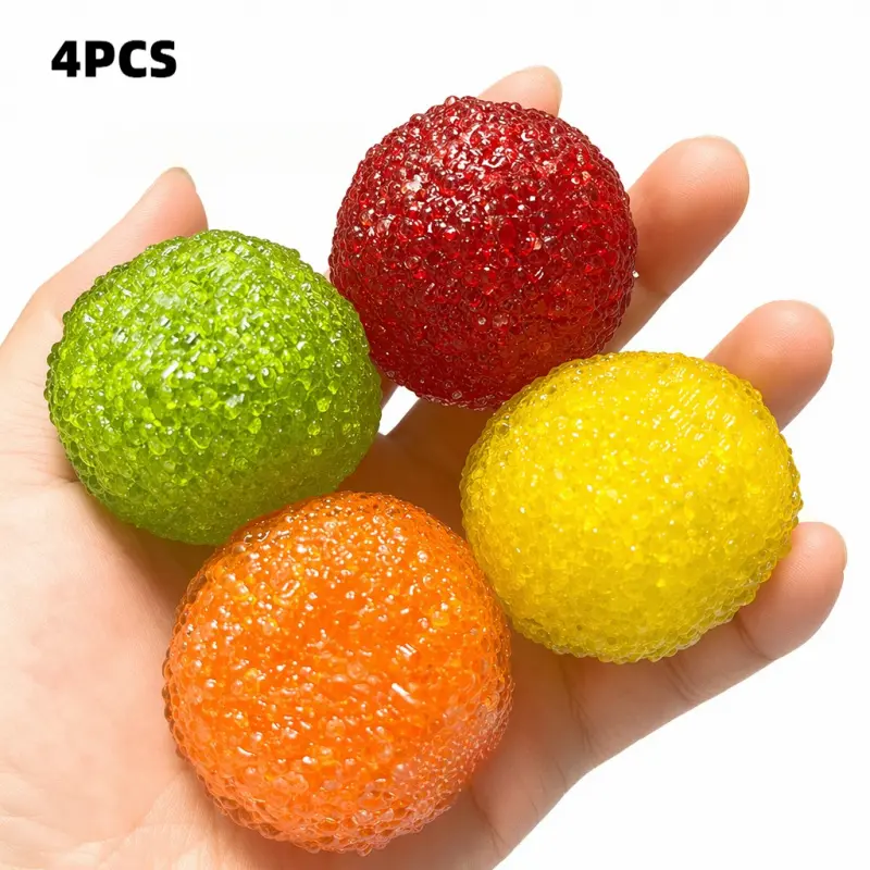 4-piece set Pawtoto Handcrafted Crystal Mochi Ball Squishy Toy Handmade TPR Soft Stress Relief Fidget Sensory Grippie Set for Relaxation and Gift Giving Fidget Squishies