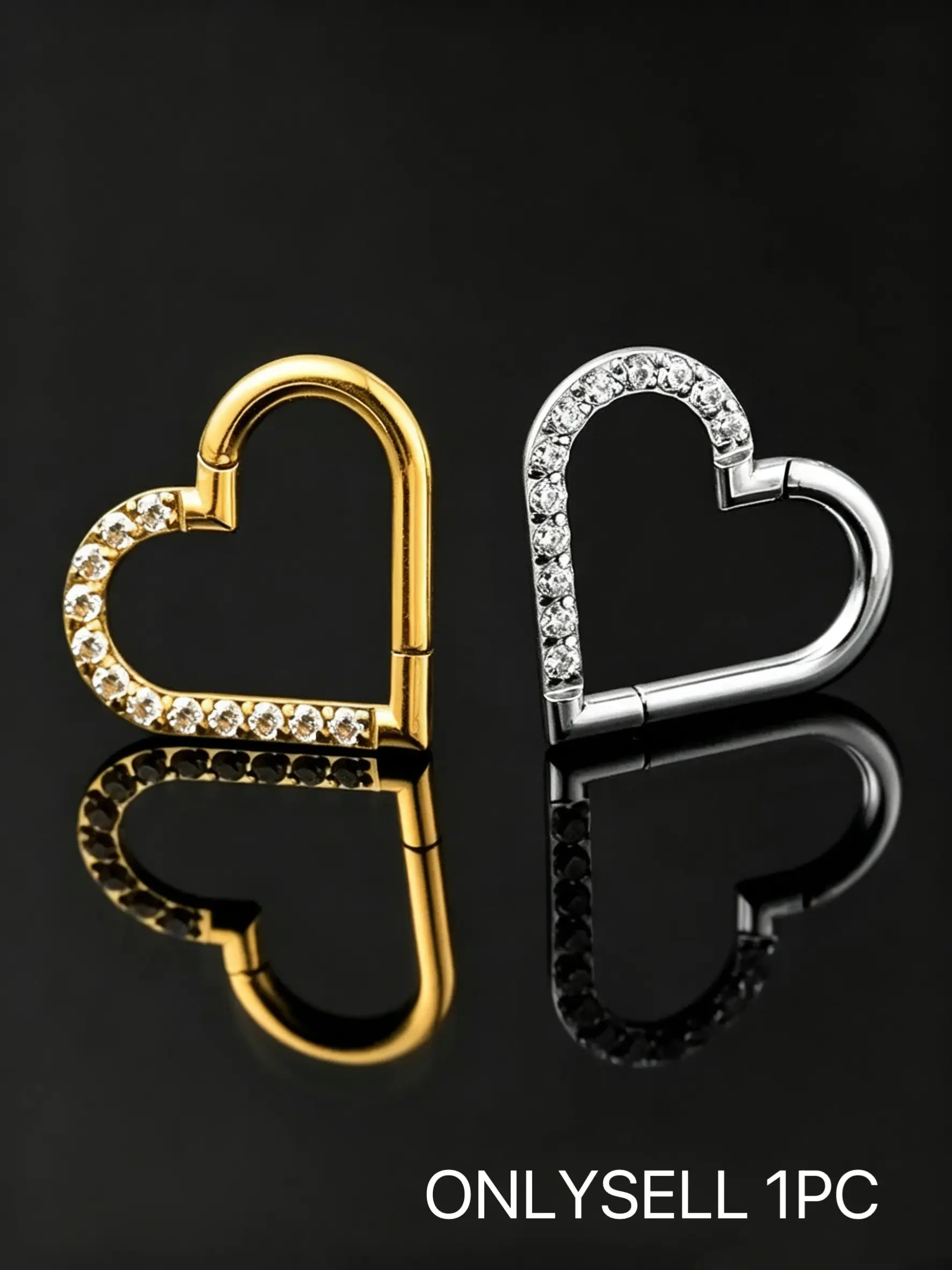 Stainless Steel Heart-Shaped Earrings, Small Open Ring, Cartilage Stud, Piercing Jewelry, Cz Hoop, Nose Septum Ring, Unisex, All Seasons