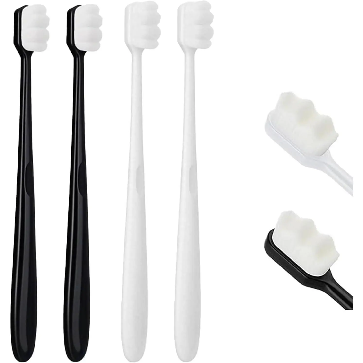 4 PCS Soft Bristle Toothbrush, Extra Ultra Soft Micro Nano Toothbrush for Adults, Manual Toothbrushs with 20000 Bristles for Sensitive Teeth & Gums(Black + White)