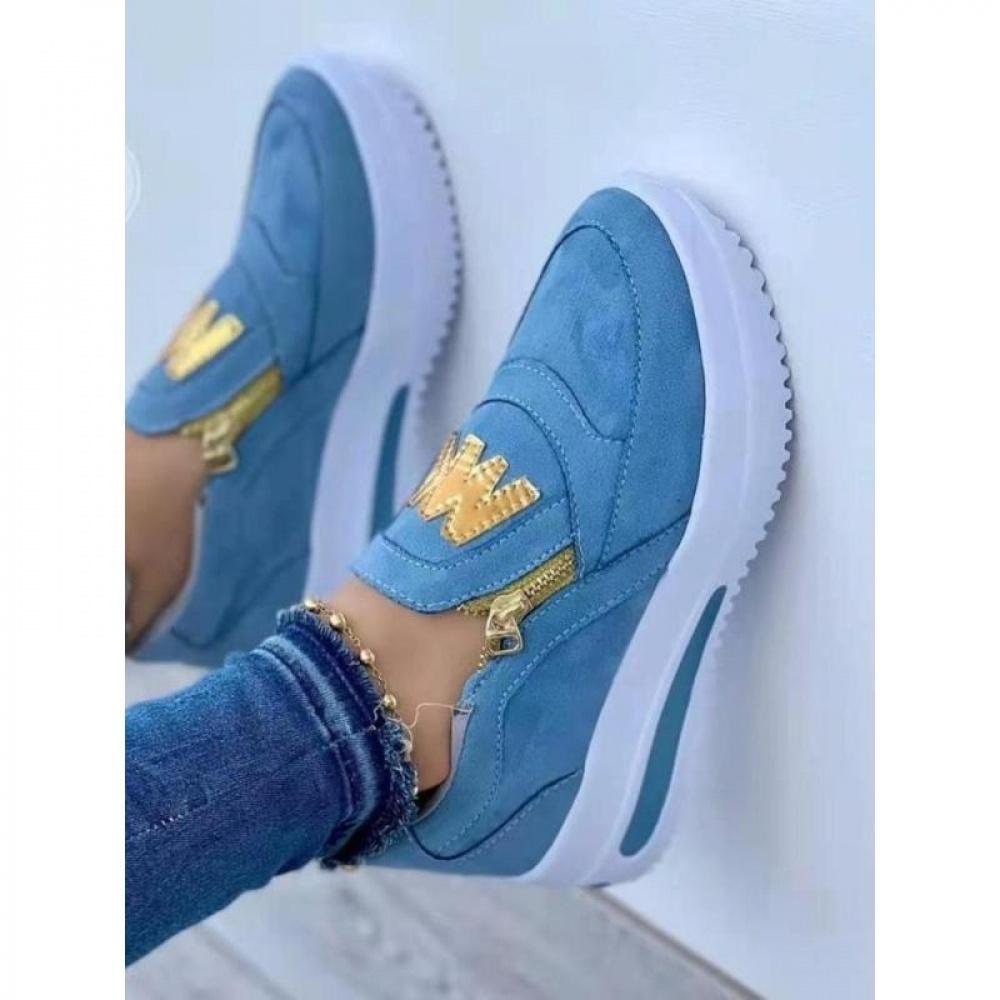 Women's Fashionable Letter Design Zipper Wedge Sneakers, Shoes for Women, Casual Comfortable Sports Shoes for Daily Wear, Female All-match Round Toe Shoes for Daily Wear