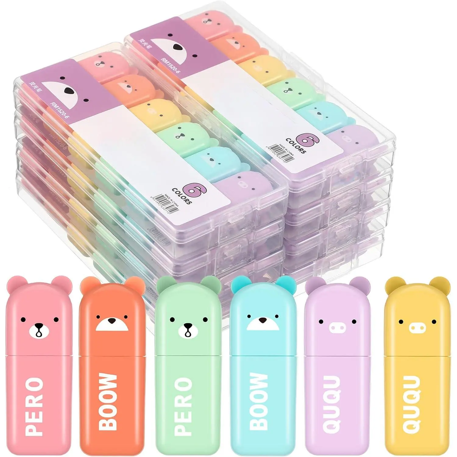 Cute Mini Bear Highlighter Pens Kawaii Highlighter Set End of Year Gift Assorted Pastel Colors Chisel Tip Marker Pens  Kids Students Adults School Office Supplies(60 Pcs)