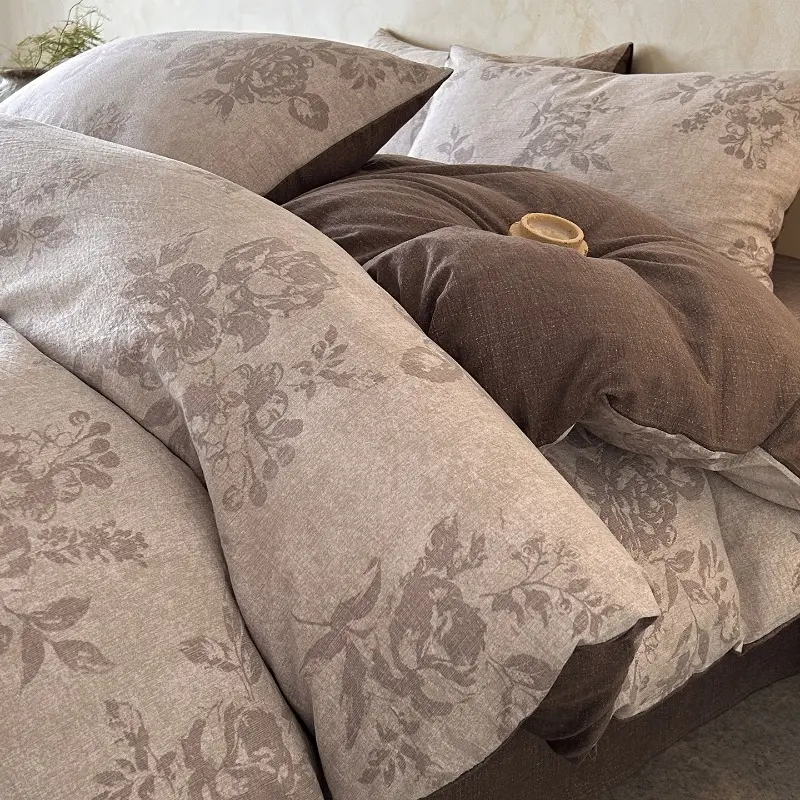 4pcs Vintage Linen Bedding Set, Dual Layer Mesh Bed Sheet and Duvet Cover, All-Season Universal Bedding, Comfy Bedding Sets, Comfortable and Stylish