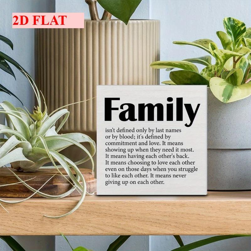 2D Rustic Farmhouse Family Quote Wooden Box Sign 5x5 Inch Artificial Wood Block Plaque with Inspirational Family Definition Message for Home Living Room, Bedroom