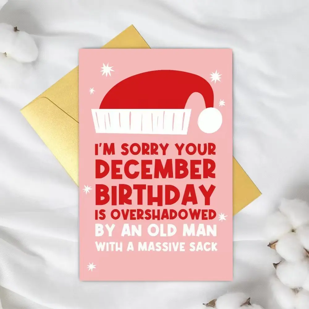 1pc Funny Christmas Card for Friends, Creative Holiday Greeting Card, Unique Birthday Wish Card, Christmas Gift Idea, December Birthdays Apology Message