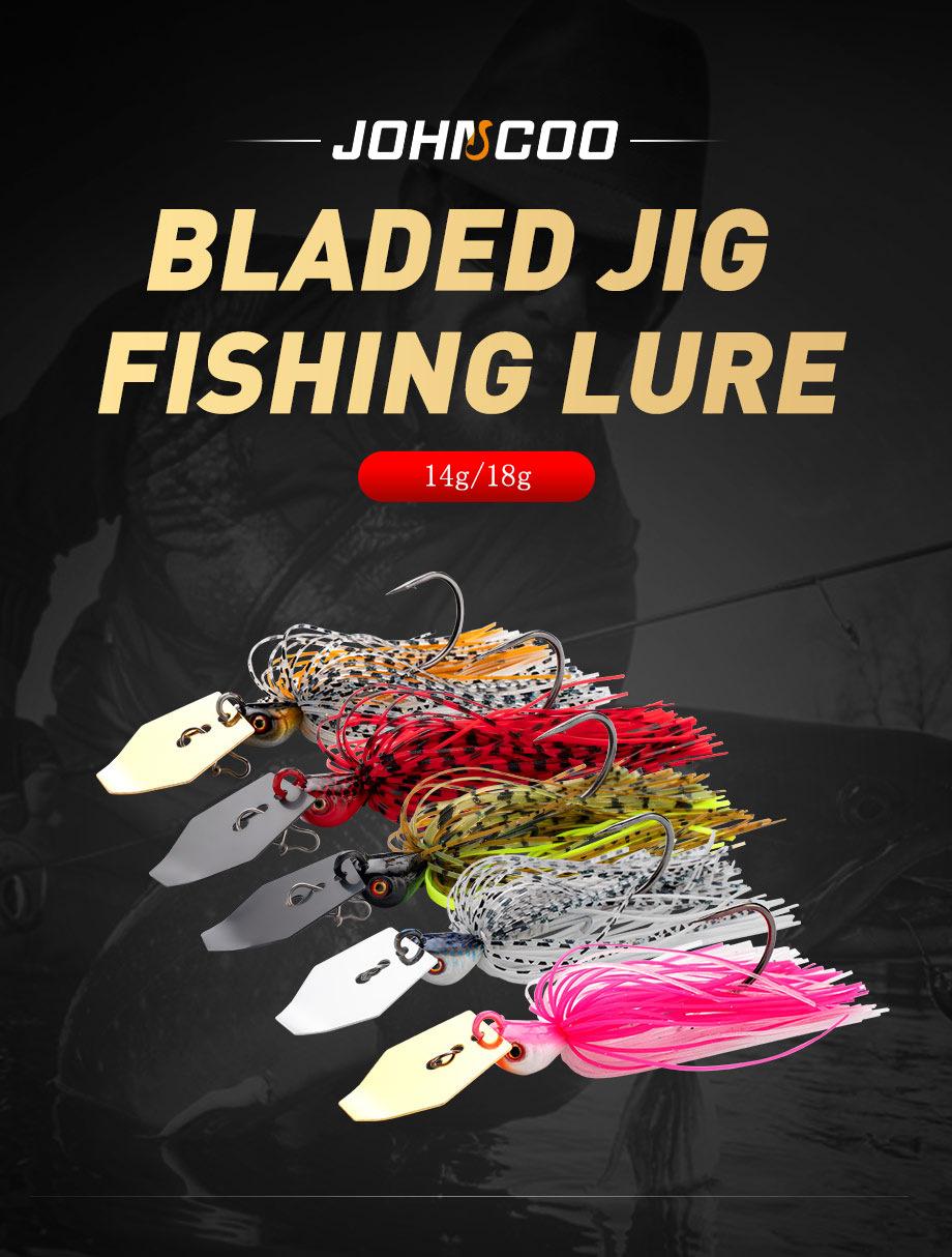 5pcs,Bladed Jig Fishing Lures Kit,Silicone Skirted Jig Head with Sharp Hooks,3D Eyes Bass Lures for Freshwater Saltwater,Durable Fishing Tackle