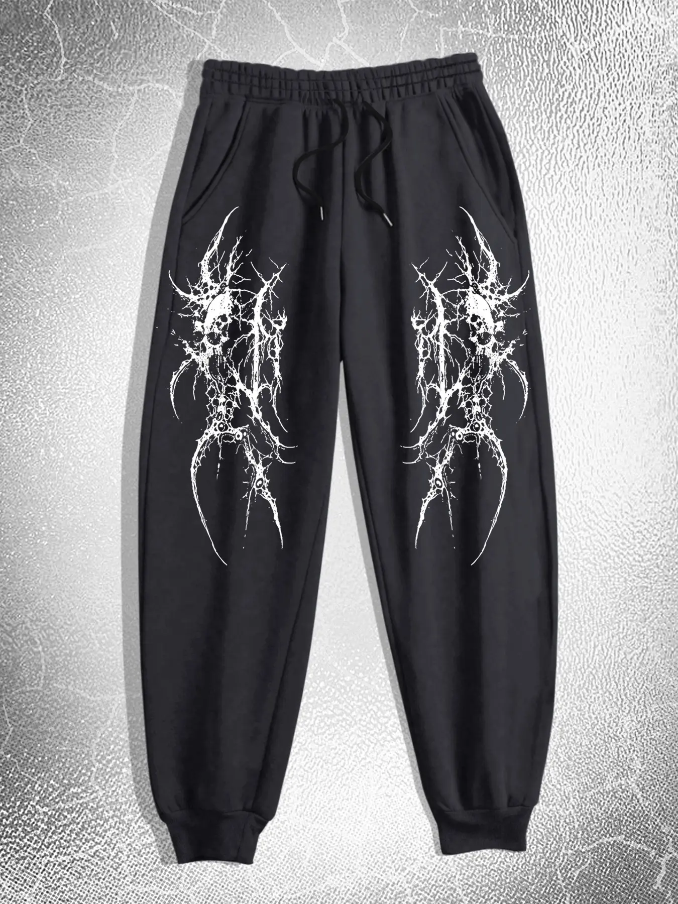 Gothic Skull Metal Style Outdoor Sports Casual Cuffed Elastic Sweatpants, Geometric Pattern, Fitted, Spring & Fall, Streetwear Fashion, Casual Sports Bottoms