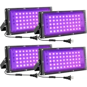 50W LED Black Lights for Glow Party IP65 Waterproof 395nm UV Blacklight Floodlight Spotlight Purple Fluorescent UV Lamp for Halloween Decor (4 Pack)