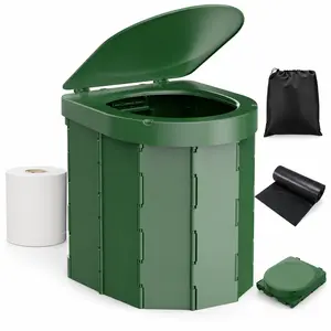 Portable Camping Toilet for Adults, Foldable Porta Potty with Lid, Retractable Toilet Paper Holder, Carry Bag and 12 Liners for Travel, RV and Hiking