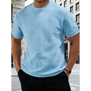 Men's Short-Sleeve Polyester Stretch Crew Neck Sports T-Shirt - Knitted, Subtle Texture, Smoothing Post-Style, Breathable, Machine Washable for Office, Semi-Formal Occasions