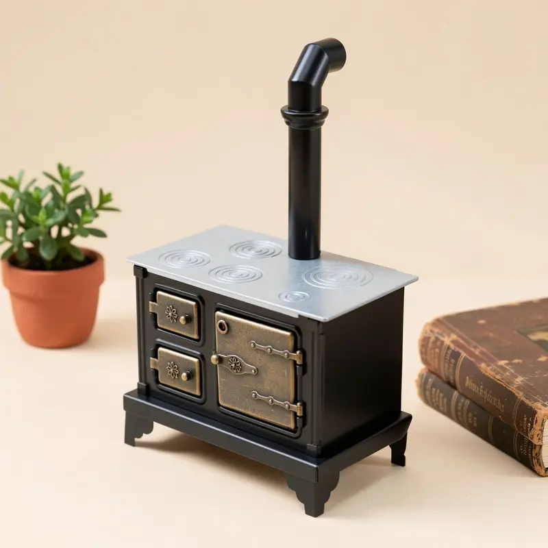 1:12 Scale Alloy Vintage Stove and Cabinet with Long Chimney Openable Metal Kitchen Dollhouse Photo Prop Christmas Easter New Year Gift