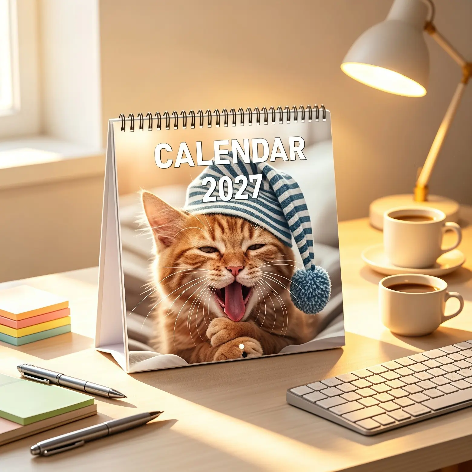 2027 Funny Cat Face Desk Calendar, 12 Months Cute Kitten Table Calendar, Pet Cat Lover Decor, Perfect Christmas & New Year Gift for Cat Owners