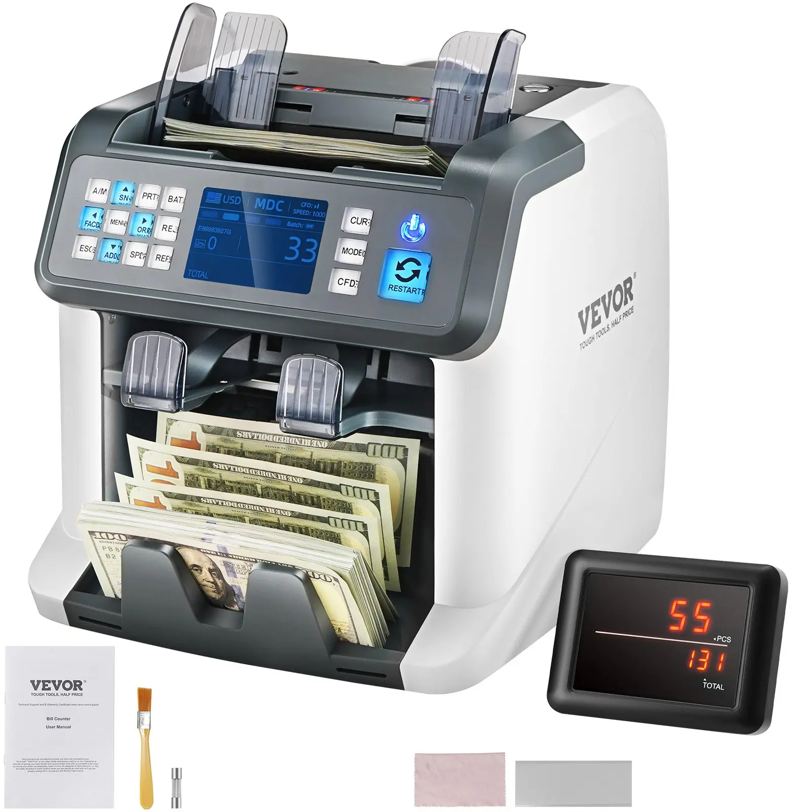 【DealsForYouDays】VEVOR Money Counter Machine, Bill Counter with Mixed Denomination, 2CIS, SN, UV, IR, MG, DD Counterfeit Detection, Multi Currency, Value Counting Cash Counter and Sorter, Printer Enabled