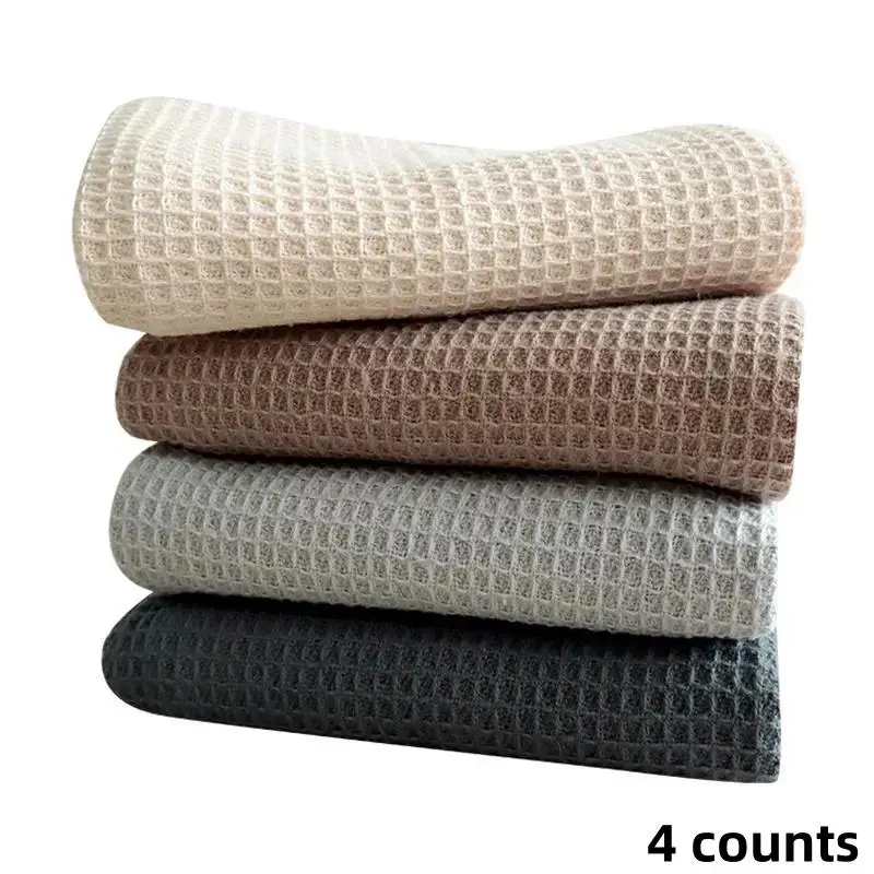 4 counts Waffle dishwashing towel, dishcloths for washing dishes, household kitchen plain cloth, thick cleaning cloth, kitchen absorbent square towel, Kitchen Cleaning Towels, mixed colors