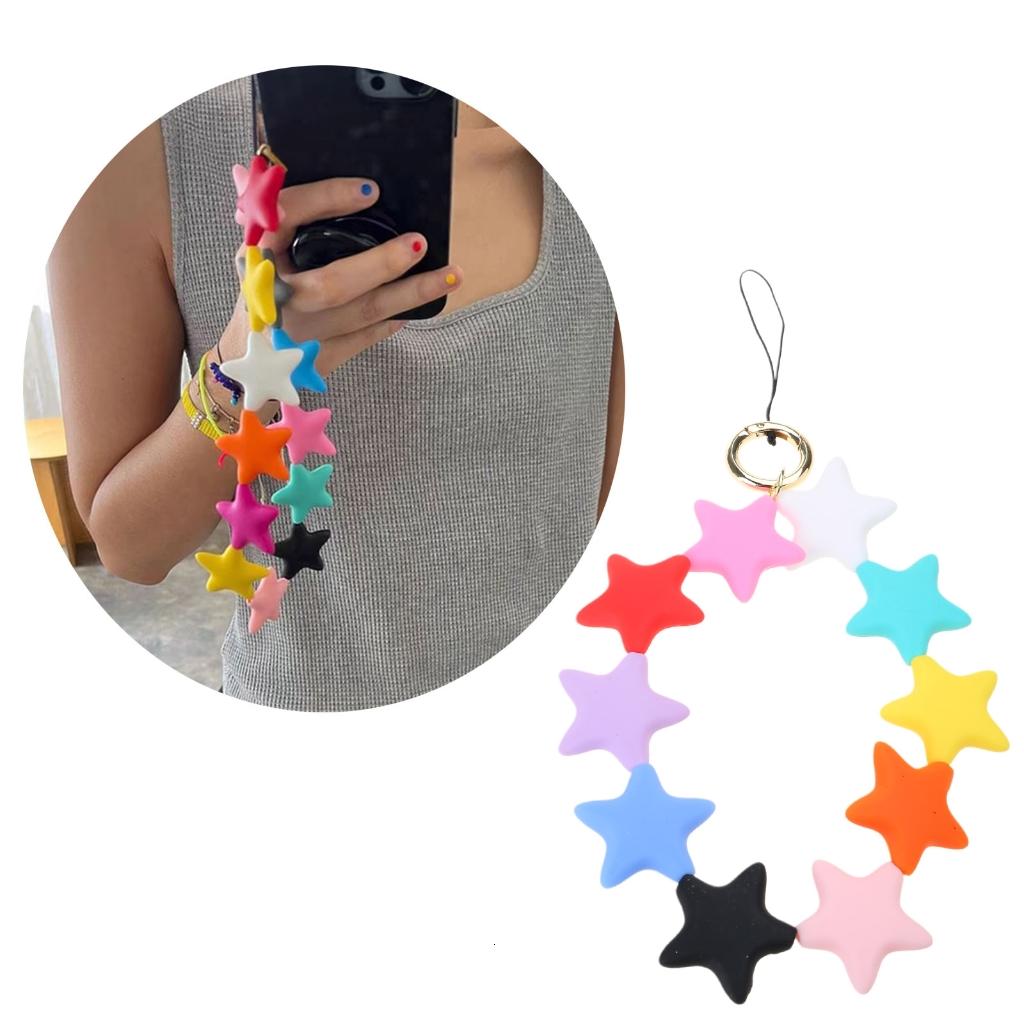 Stylish Beaded Phone Chain Colorful Silicone Star Charm for Room Decoration