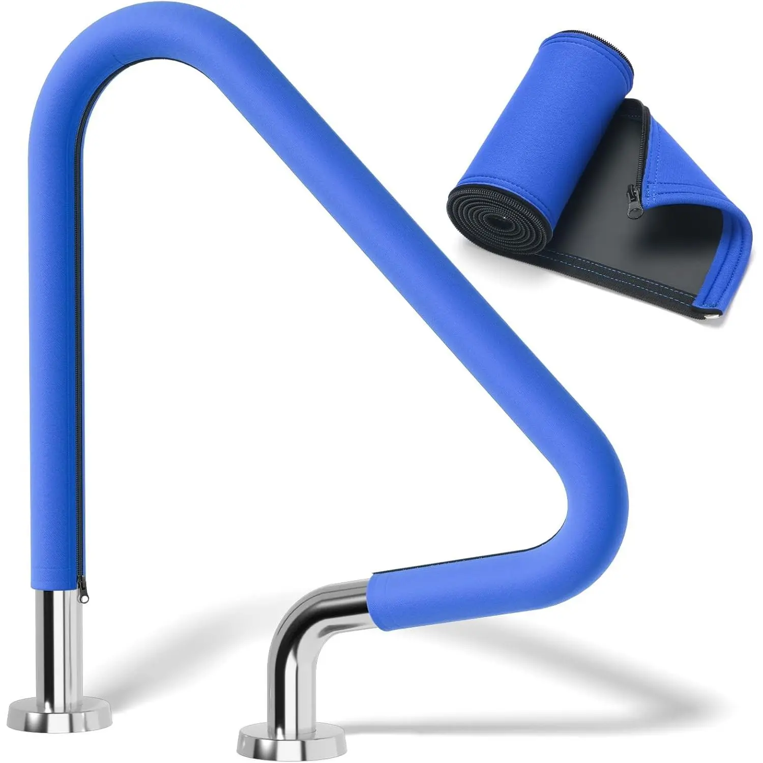 4FT Pool Handrail Cover, 48IN Patio Railing Cover with Zipper, Sleeve for Swimming Pools Inground Ladder Stand Hand Rail, Anti-Slip Cool  Heat Resistant, Blue 1 Pack