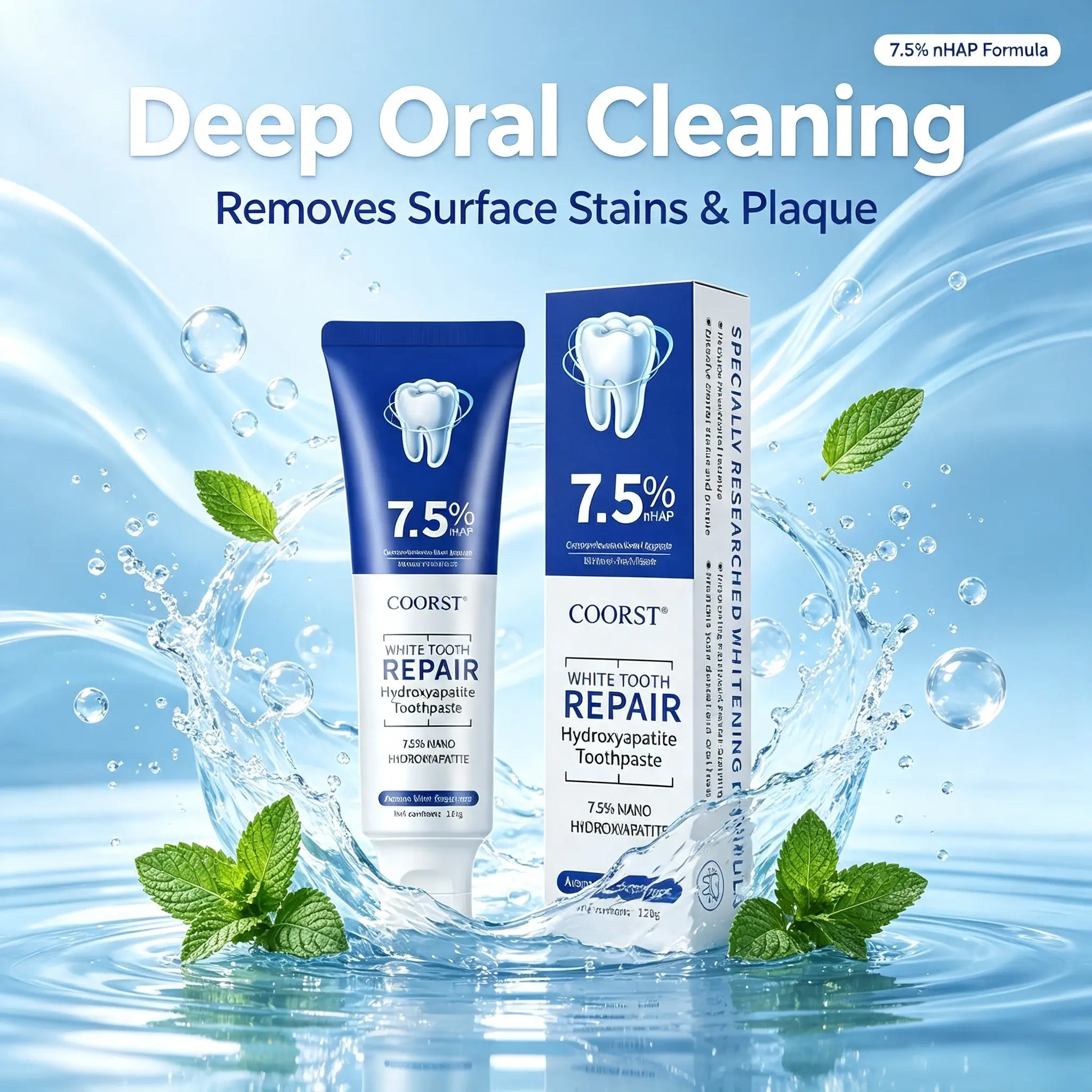 Coorst 7.5% Nano Hydroxyapatite Toothpaste, Deep Cleaning, Fresh Breath, Removes Stains, Gentle Daily Care, Unisex, 2pcs/3pcs