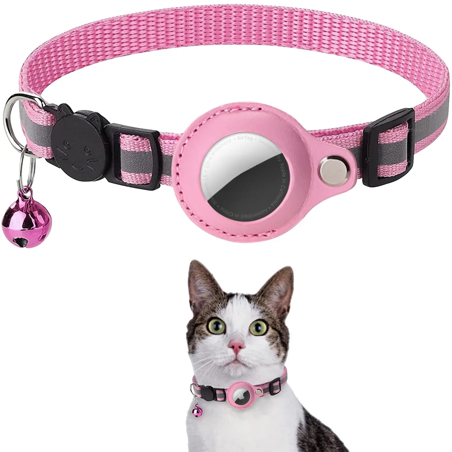 New Pet Collar Holder - Reflective Collars, Waterproof Nylon Fabric, Breathable Design, Safety Buckle, Bell, Visibility Boost, Anti-Missing Location Tracker for Cats (Tracker Not Included)