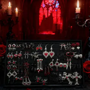 Amber Tides shop [ Perfect Gift for Besties]Jollyhit Gothic Mini Red Themed Jewelry Jar 15PCS Costume Mystery Jewelry set Perfect Christmas gift for Women daily gift occult accessory