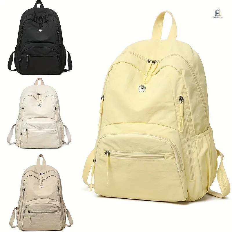 Women's Solid Color Stylish Lightweight Daypack - Nylon Multifunctional Multi-Pockets Large-Capacity School Travel Backpack for Daily Commute, Portable Laptop Bag