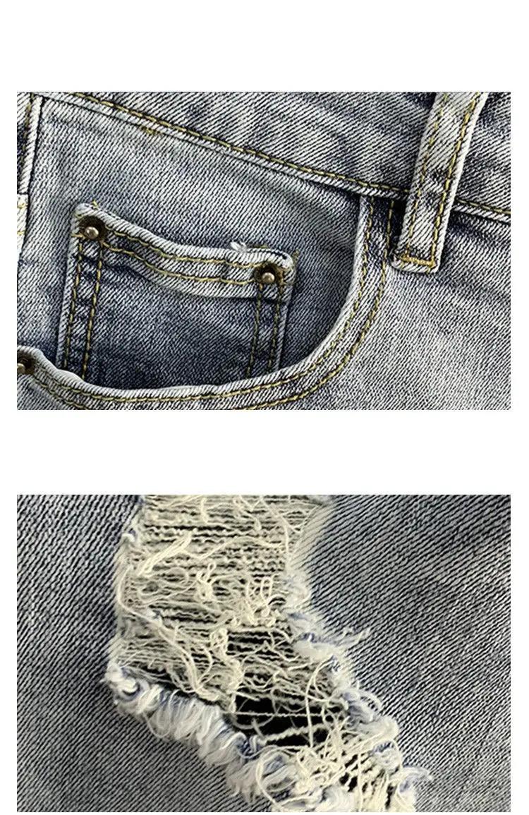 Men's Shaved Trendy Ripped Jeans Ruffian Handsome Summer Slim-fitting Pants Trendy Brand Man Clothes Designer Beggar Pants Men