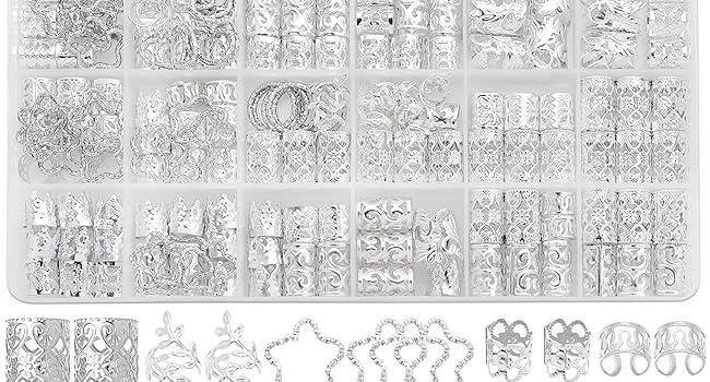 260 Pcs Hair Jewelry for Braids,Hair Beads Accessories for Dreadlock,Metal Hair Clips Cuffs Rings,Loc Rave Hair Charm Decorations Adjustable Kits for Men Women Gold and Silver