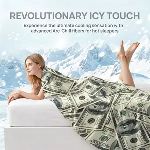 Summer Cooling Blanket Features A Realistic Print of A Hundred-Dollar Bill. It'S Skin-Friendly, Breathable, and Keeps You Cool, Making It A Must-Have for Those Who Are Sensitive to Heat. Suitable for Beds, Sofas, Dormitories, Etc.