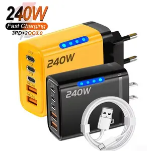 240W 5 in 1 USB C GaN Desktop Charger set Fast Charge Phone Adapter 10A Type C Cable For iPhone Samsung Xiaomi EU/US/UK Plug Charger