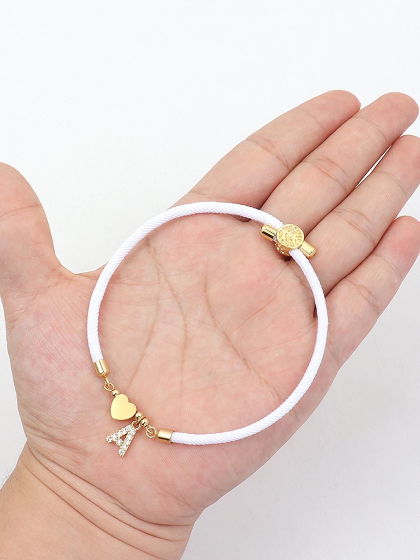 Initial Heart Charm Letter Link Bracelet, Fashion All-match Jewelry for Women, Retro Adjustable Rope Bracelet for Daily Use