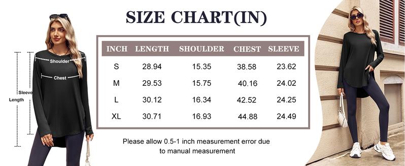 Womens Long Sleeve Tunic Tops Fall Casual Crew Neck Side Split Hi-Low Hem Loose Shirts To Wear With Leggings