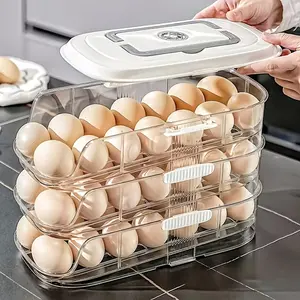 [Mother's Day Gift] 3-Tier/Single-Tier Automatic Rolling Refrigerator Egg Container Durable, Space-Saving Refrigerator Door Organizer Multi-Tier Egg Tray Design Easter Egg Dispenser Stackable Storage Rack With Lid Mother's Day Gift