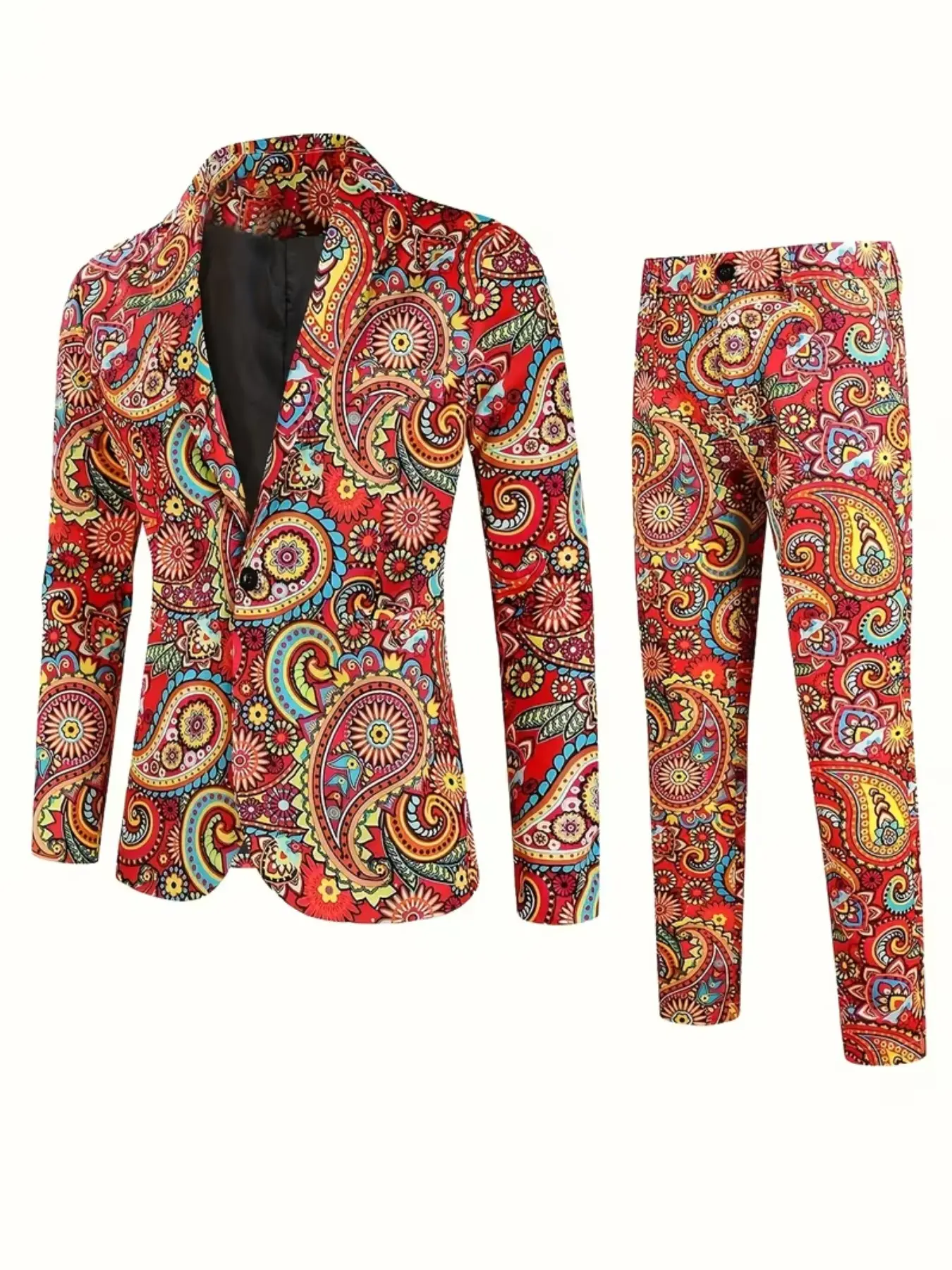 [Fashionable Suit] Casual Fashionable Men's Paisley Pattern Suit Jacket and Pants Set, Comfortable Fit