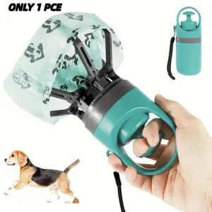 Portable Dog Poop Scooper with Bag Dispenser, Durable Plastic, Claw Design, Leak-Proof Bags, Ideal for Outdoor Use, Blue, Outside