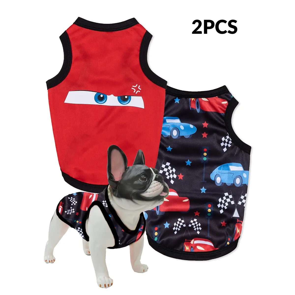2-Pack Polyester Multi-Color Car Character Print Vest, Insulated Breathable Anti-Shed, Dog Cat Universal Outdoor Wear Puppy Clothes